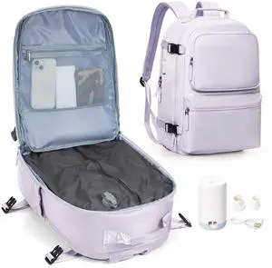 sikazan Vacuum Backpack Travel With Electric Pump 8x14x18 Travel Backpack For Women Carry On Flight Approved With Vacuum Compression Morral de Viaje Para Avion, Purple