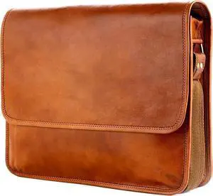 Vintage Genuine Half Flap Leather Messenger Bag Laptop Bag Work Bag Briefcase for Men and Women Laptop Shoulder Bag Unisex Crossbody Messenger Satchel for Office, Business, Work, Travel (10x13 Inch)