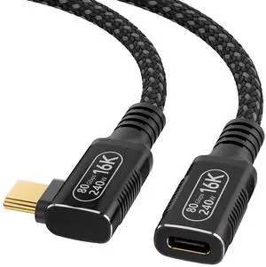 90 Degree USB C Extension Cable 1.6FT/0.5M [Shortest], 80Gbps 240W PD 16K, Ultra-Compact Male to Female USB 5.0 Extension Cord for M_acBook Pro, Steam Deck, SSD Enclosure, VR Headset, Dock