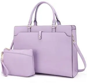 YZAOLL 15.6 Inch Laptop Bag for Women,Lightweight Vegan Leather Work Tote with Clutch Purse,Water-resistant Business Briefcase - Large Capacity Office Bag for Travel,College Essentials(Gift),Purple