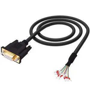 CybNemo DB9 Female Connector RS232 RS485 9 Pin Serial Port Extension Cable 24 AWG Wire D-SUB 9 Pin to Bare Wire with Terminal Breakout -Black-1M (DB9 Female)