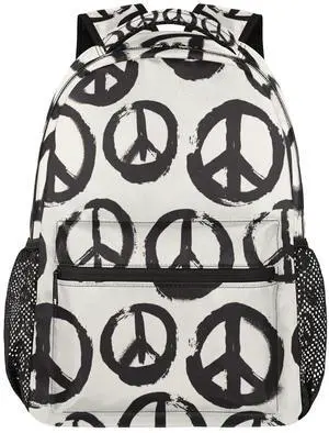 GzLeyigou Daypack Backpacks 16 Inch Bookbags for Students, Peace Sign School Backpack Laptop Shoulder Bag Daypack for Travel Hiking Camping, Casual Daypack for Girls Boys Women Men