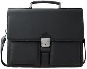 Mens Leather Briefcases Office Attorney Student Attache Case Messenger Bag w/Padded Compartment for 14" Laptop, Black