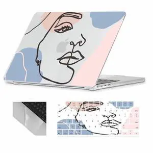 Se7enline Compatible with MacBook Air M4 M3 M2 2025 2024 2023 Case 15 inch 15.3-inch MacBook Air with A2941/A3114/A3241 Laptop Hard Shell Case&Keyboard Cover Skin&Touchpad Protector,Pink Blue Portrait
