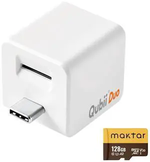 MAKTAR Qubii Duo USB C: Auto Photo Storage & iPhone Backup Charge and Automatically Save. It's a USB Flash Drive for Apple/Android. MFi-Certified 128GB MicroSD Included