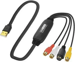XMSJSIY USB 2.0 Audio Video Capture Card S Video RCA to USB Digital Grabber Recorder CVBS VHS VCR to Digital Converter for DVD Player,Laptop,PC,Tape Recording -1.2M/3.9FT (S-video+3 RCA Female to USB)