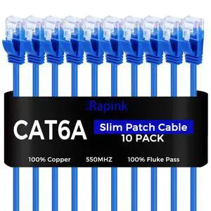 Rapink Cat6a 5ft Ethernet Cables (10 Pack) - Slim, 10G Support, Snagless, Flexible with Gold Plated Connectors