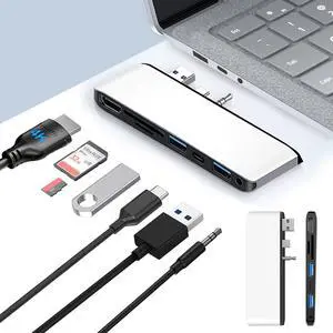 Surface Laptop 3/4/5 Docking Station with 4K HDMI, USB 3.0, USB 2.0, USB C, SD/TF Card Slot, 3.5mm Earphones Jack, USB Hub for Microsoft Surface Laptop GO/GO2