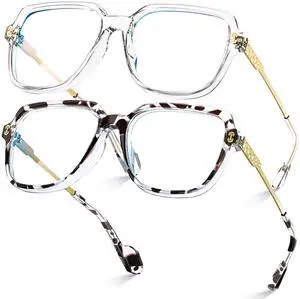 VISOONE 2 Pack Oversized Blue Light Blocking Glasses with Chic Square TR90 Frame and Metal Temple for Women Men REMY