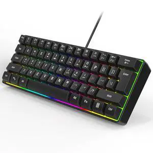 Wired RGB Gaming Membrance Keyboard. 60 Percent Mini Creamy LED Computer Keyboard .Small Ergonomic Clicky Teclado with ABS Backlit Unreplaceable Keycaps.(Black Case + Black Keycaps)