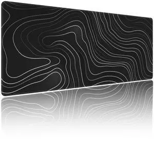 Gaming Mouse Pad Topographic Map Black Non-Slip Rubber Base Extended Mousepad with Stitched Edges Keyboard Computer Laptop Mat for Gamer Desktop Office Home 31.5 x 11.8 in