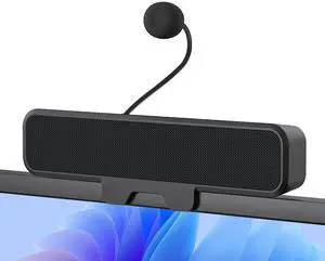 Computer Speakers with Microphone for Desktop PC, USB Monitor Speakers with Clip, Wired Laptop Sound Bar, Stereo & Bass, PC Speaker w/Mic for Meeting/Gaming/Online Learning, Easily Clamps to Monitor