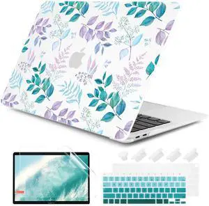 DONGKE Compatible with MacBook Air 13 inch Case 2021 2020 2019 2018 Release A2337 M1 A2179 A1932 with Retina Display & Touch ID, Plastic Hard Shell & Keyboard Cover - Lilac Leaves