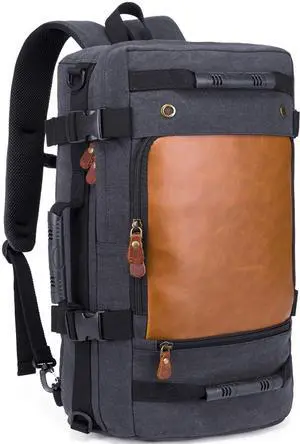 KAKA Unisex Travel Backpack Convertible Carry-On Bag 15.6 Inch Laptop Backpack Black 21.6*11.7*7 Inch 30L Water Resistant Canvas Oxford Rucksack