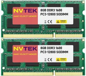 NVTEK 16GB (2X8GB) DDR3 1600MHZ PC3-12800 SODIMM 2Rx8 1.35V 204-PIN Non-ECC Laptop PC Computer Memory KIT