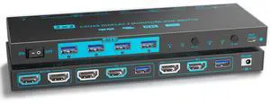 KVM/USB Dual Mode 8K Dual Monitor HDMI 2.1 KVM Switch 2 Monitors 2 Computers Cross Display 2 in 2 Out USB 3.0 KVM Support 8K@60Hz/4K@120Hz, with 2 HDMI Cables & 2 USB 3.0 Cables & Wired Remote