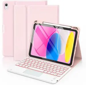 COO for iPad 11th/10th Generation Case with Keyboard, 7 Colors Backlit Wireless Detachable with Multi-Touch Trackpad & Pencil Holder for iPad 11 inch A16 2025/10th Gen 10.9 Inch 2022Light Pink