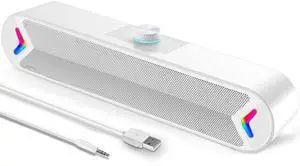 LENRUE Computer Speakers,Wired USB-Powered Sound-bar with 10W Stereo Sound for PC Desktop,Plug-n-Play (A39PRO /White)