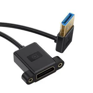 chenyang DisplayPort 1.4 Cable DisplayPort Male to Female 90 Degree Down Angled 8K@60Hz 4K@240Hz 32.4Gbps High Speed Gold Plated Ultrafine Extension Cable Panel Mount Type 0.98FT/0.3M