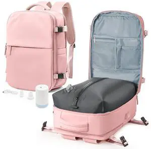 winspansy Travel Backpack Storage Vacuum Compression Seal Bags for Women Men Clothing with Pump Personal Item Work Carry on Business Vacpack College Laptop Backpack Pink