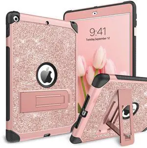 YINLAI Case for iPad 10.2 Inch,iPad 9th 8th 7th Generation Case with Kickstand Holder Glitter Bling Sparkle Kid Girls Women Shockproof Protective Cover for iPad 9 8 7 Gen 2021/2020/2019,Rose Gold