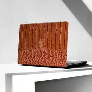 KEROM Crocodile Case for MacBook Pro 16 inch 2025-2021 M4 M3 M2 M1 Pro/Max Chip A3403 A3186 A2991 A2780 A2485, Textured Aligator Skin Snakeskin PU Leather Hard Shell & Keyboard Cover, Brown