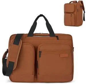 Hanke Underseat Carry On Bag, Convertible Laptop Bag for Men Women, 17.3 Inch Business Computer Briefcase Laptop Messenger Bag, Water-Resistant Travel Tote Personal Item, Reddish Brown