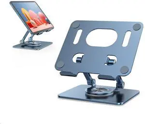 JOIOT Swivel Tablet Stand with 360 Rotating Base, Adjustable Holder for Drawing, Compatible with iPad Pro/Air/Mini and More (Blue)
