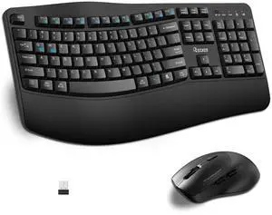 Wireless Keyboard and Mouse Combo, Full Size Wave Keys Ergonomic 2.4G Keyboard with Wrist Rest for Natural Typing, 3 DPI Adjustable Ergonomic Silent Mouse for Computer/Laptop/Windows/Mac (Black)