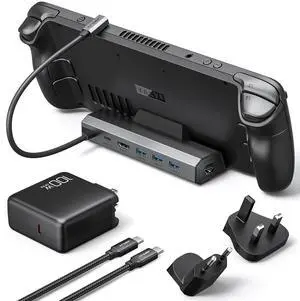 JSAUX 4K@120Hz Docking Station and 100W Charger Compatible with ROG Ally X/Steam Deck OLED/Legion Go (S), 6-in-1 Dock with HDMI 2.1, Gigabit Ethernet, 3 USB 3.0 and 100W Charge-HB0603