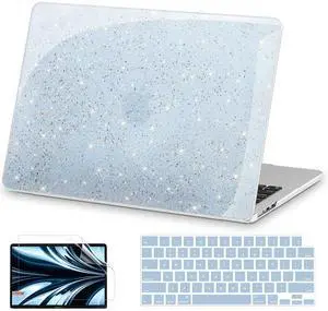 AKIT Compatible with MacBook Air 13 inch Case Sparkly 2025 2024-2022 M4 M3 M2 A3240 A3113 A2681, Glossy Glitter [Anti-Cracking] Hard Shell Laptop Case Cover for MacBook Air 13.6 inch 2025, Air Blue
