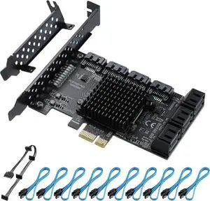 YABOANG PCI-E 1X SATA Card 10 Port, 6 Gbit/s SATA 3.0 PCIe Card, Controller Expansion Card, Boot as System Hard Disk, Suitable for All PCIE Slots are for HDD
