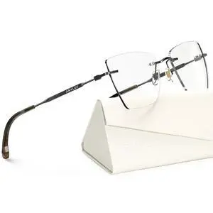 ANYLUV Rimless Cat Eye Blue Light Glasses Woman, Stylish Lightweight Metal Blue Light Blocking Glasses for Anti Eyestrain