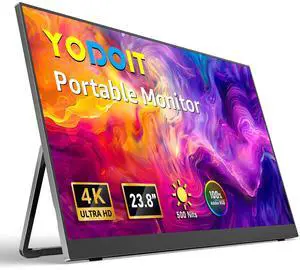 Yodoit Portable Monitor for Laptop 23.8" 4K UHD Travel Gaming Monitor Screen IPS Display with USB Type C Port and Built-in Speakers with Cover Monitor Compatible with PC, Xbox Black