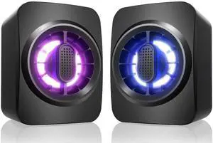 OFFSIR Computer Speakers,RGB PC Speakers, USB Powered 3.5mm Aux Speaker for Desktop, PC, Laptop, Tablet - Small Computer Speakers | Clear Sound & 7-Color Dynamic Lighting