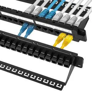 fyboptwu 24-Port Cat6 Patch Panel - 10G Ready Rack-Mountable 1U Network Panel with Keystone Jacks & Pass-Through Couplers | Compatible Cat6/Cat5e/Cat5 | 19" Removable Backbar, 2 Pack