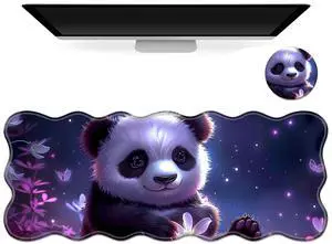 Tudguiloae Large Gaming Mouse Pad with Coaster, Edge Stitching Keyboard Cute Panda Mouse Mat for Desk, 31.5" x 11.8" Household Extended Desk Pad for Desktop, Non-Slip Rubber Base