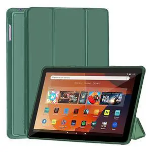 Slim Case for Amazon Kindle All-New Fire HD 10 & Fire HD 10 Kid & Fire 10 Kid Pro(13th Gen, 2023 Release 10.1"),Trifold Stand Cover Dual Angle,Soft TPU Back Hard Shell with Auto Wake/Sleep,Dull Green