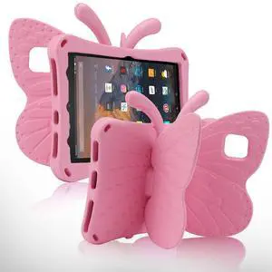 Simicoo Fire HD 8 Tablet 10th Gen 2020 HD 8 Plus 2022 Case Cute Butterfly Case with Stand for Kids Light EVA Rugged Shockproof Heavy Duty Kids Friendly Full Cover for New Fire HD 8 8Plus (Pink)
