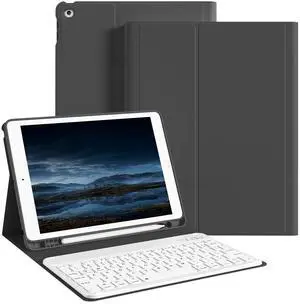 KTGGHG Case with Keyboard for iPad 9th/8th/7th Generation 10.2 inch 2021/2020/2019 Detachable Wireless Bluetooth Keyboard Cover Thin & Light with Left Side Pencil Holder Auto Wake/Sleep, Black