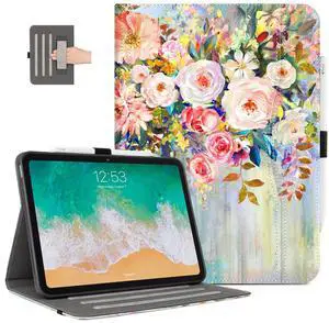 Lalumix for iPad (A16) 11Th/10Th Generation Case 2025/2022,Flower for iPad Case 11Th/10Th Generation,10Th/11Th Gen iPadCase Cover Pencil Holder/Hand Strap/Pocket/Adjustable Stand, Oil Painting Floral