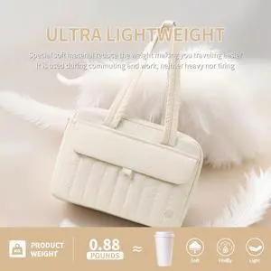 aji Laptop Tote Bag for Women, Water-Resistant 14 Inch Laptop Tote Bag with Zipper&Multi Pockets, Lightweight Casual Shoulder Bag with Luggage Trolley Strap for Work/Travel/College/Daily, Blush Beige