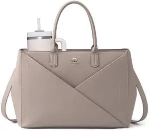 LOVEVOOK Laptop Tote Bag for Women with Large Cup Holder, 15.6 Inch PU Leather Work Bag Teacher Tote Bag, Waterproof Computer Bags Business Office Briefcase Handbag