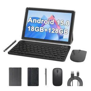 2 in 1 tablet, Android 15 tablets 10 inch, tablet with keyboard mouse foldable protective cover screen protective film Stylus Pen 18GB+128GB/1TB Expand 5G WiFi BT 5.0 WiFi6 Dual camera 6000 mah Tab