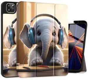 Tuiklol for iPad Pro 11 inch Case (5th Generation 2024) M4 Chip - Support Pencil 2rd / USB-C Holder, Slim TPU Protective Stand Back Cover with Smart Trifold Stand Auto Wake/Sleep,Elephant