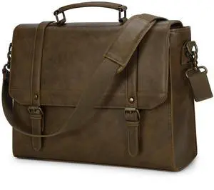 IGOLUMON Messenger Bag for Men 15.6 inch Vintage Leather Waterproof Laptop Briefcase for Men Large Computer Laptop Bag Leather Satchel Bag Retro Shoulder Bag for Office Business Travel College, Khaki
