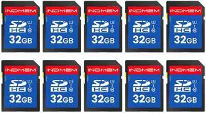 INDMEM SD Card 32GB, 10-Pack UHS-I Class 10 MLC Flash Memory Card, High-Speed Secure Digital Cards for Cameras, DSLR, Action Cams - Reliable Storage