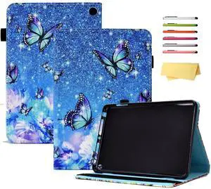 UUcovers for Amazon Kindle Fire HD 8 & Fire HD 8 Plus Tablet Case 12th/10th Generation 2022/2020 Release 8" with Stand/Pencil Holder [Auto Sleep/Wake] Magneic Smart Folio Cover,Blue Flower Butterfly
