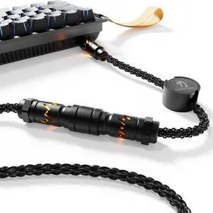 MAMBASNAKE C07 Custom USB C Keyboard Cable with RGB Lighting for 8KHz Magnetic Keyboard, Single Crystal Copper Braided Charging Cable USB A to Type C, 5-Pin CNC Aviation Connector,Black