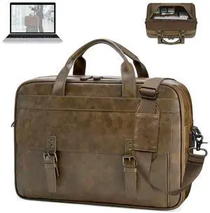 RAINSMORE Messenger Bag for Men 16 Inch Laptop Bag Vintage Leather Waterproof Laptop Briefcases Large Computer Bags Retro Satchel Shoulder Bag for WorkBusinessOfficeCollege